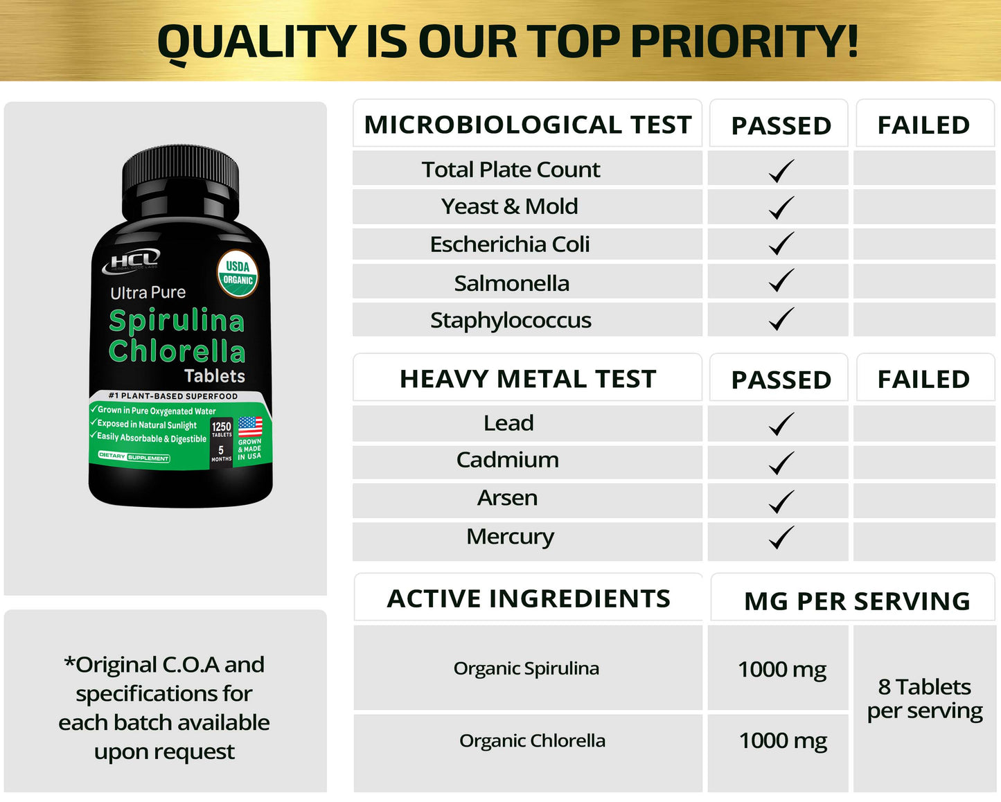 Organic Spirulina Chlorella Tablets