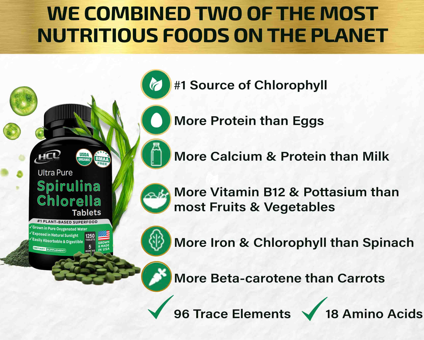 Organic Spirulina Chlorella Tablets