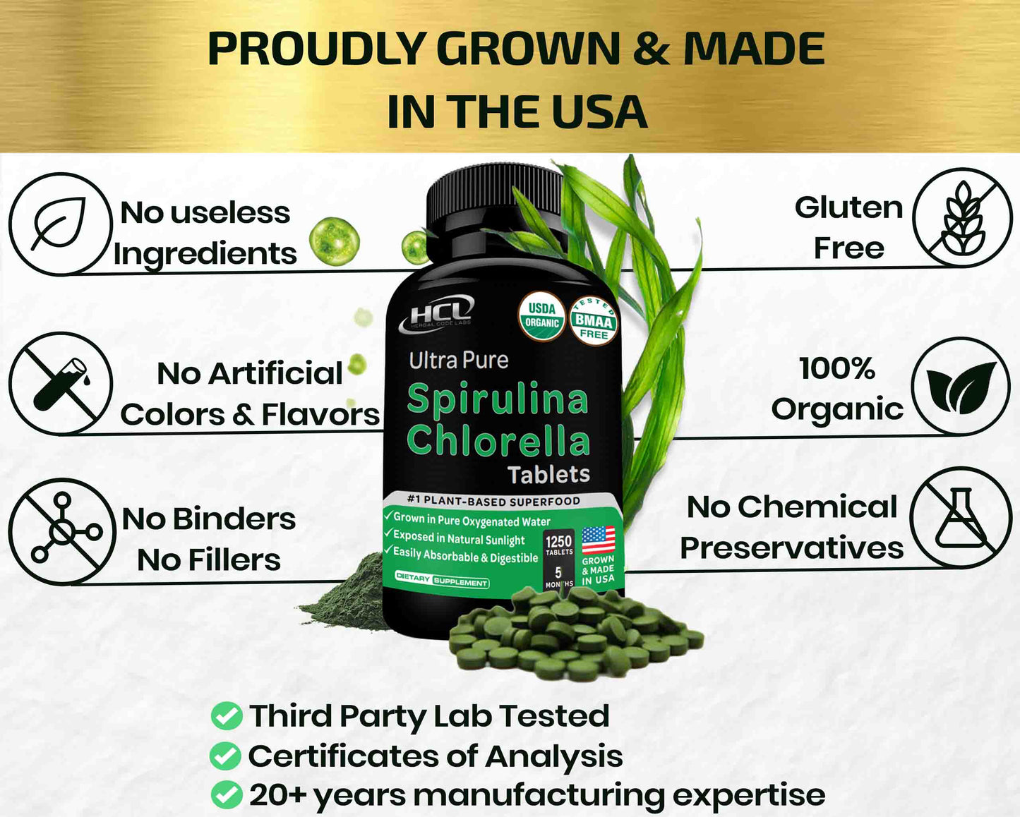 Organic Spirulina Chlorella Tablets