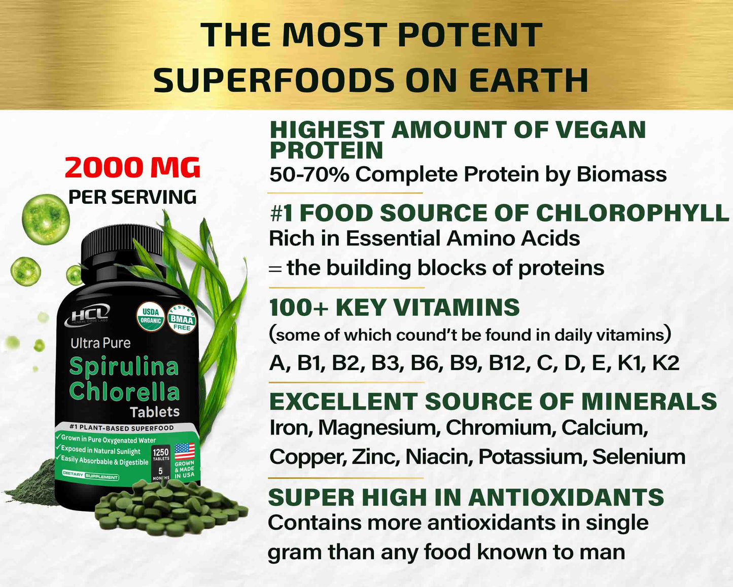 Organic Spirulina Chlorella Tablets