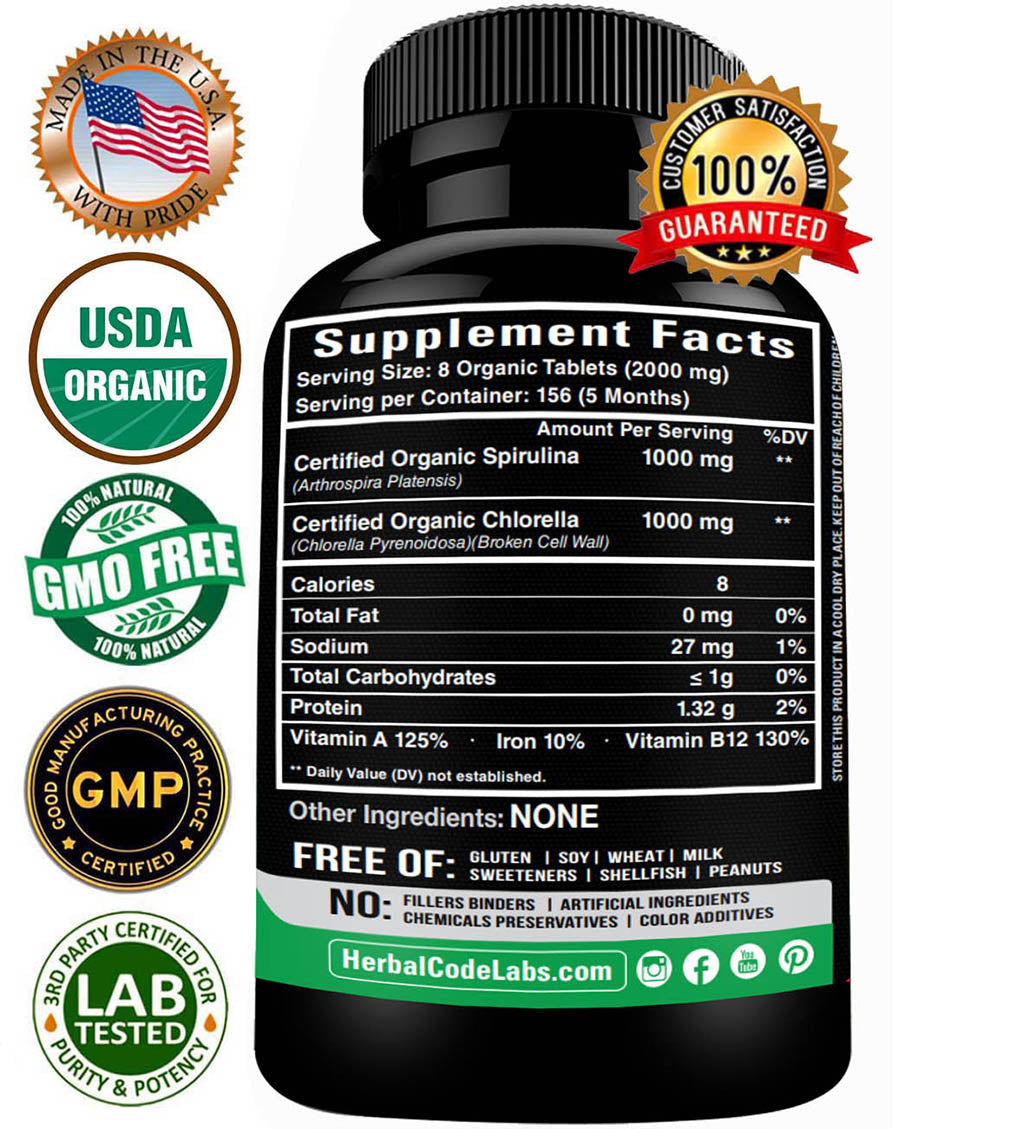 Organic Spirulina Chlorella Tablets